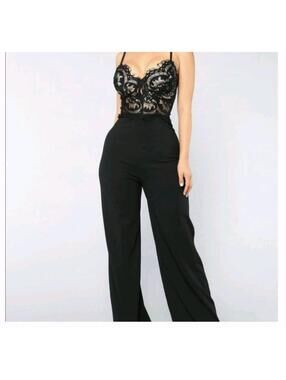 Fashion Nova "Roof Top Date Lace Jumpsuit" in black Size Medium